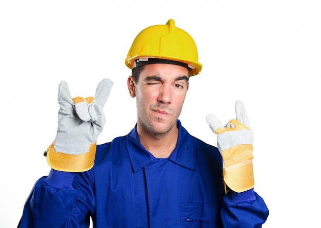 Naughty worker on white background