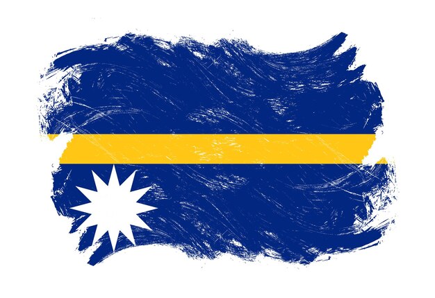 Nauru flag on distressed grunge white stroke brush background