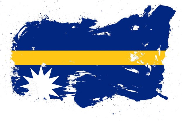 Nauru flag with painted grunge brush stroke effect on white background