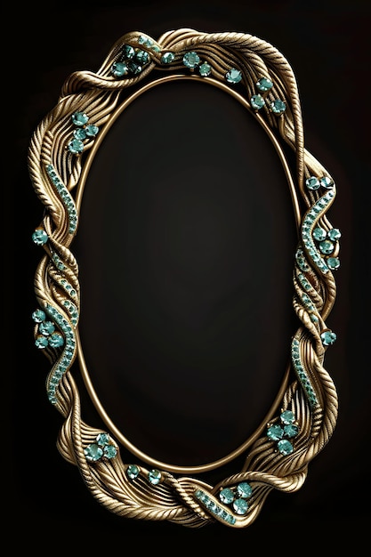 Photo nautical brass frame with rope design studded with aquamarin metallic metal luxury expensive border