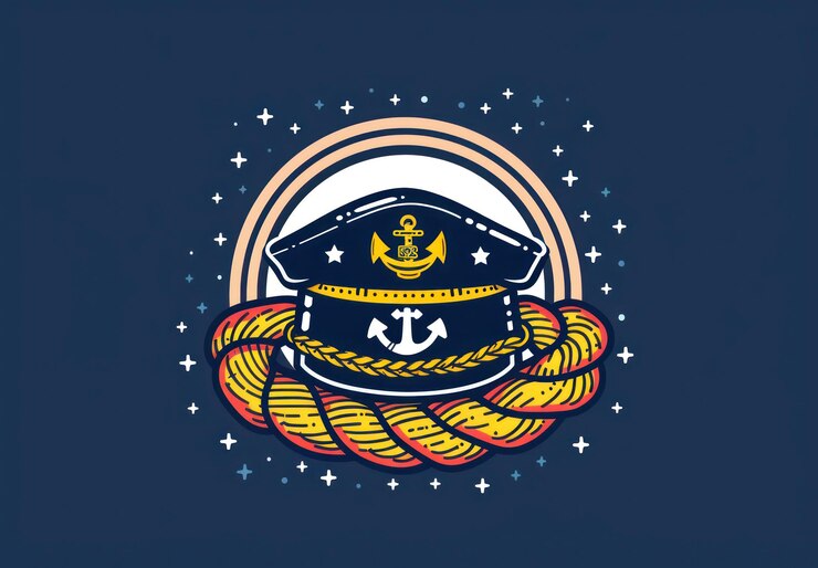 Photo nautical captains hat emblem with anchor and rope