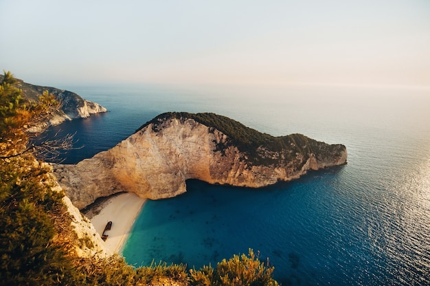 Navagio Bay Shipwreck Beach without people, top down view, 그리스, Zakynthos.