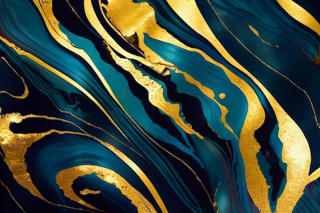 Navi blue and gold marble abstract background decorative acrylic paint pouring rock marble texture h