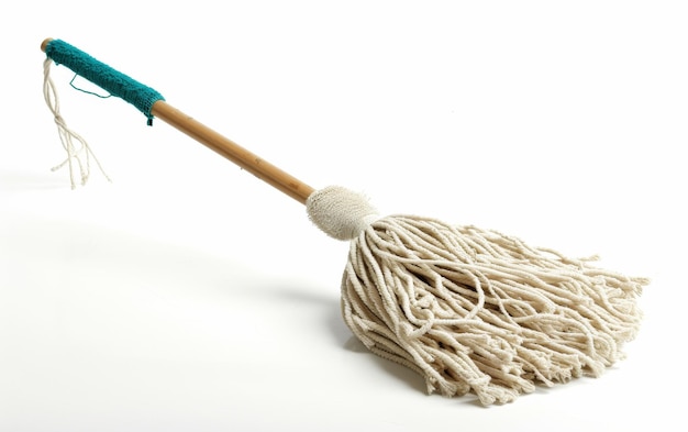 Navigating Cleaning with a Mop On white Background
