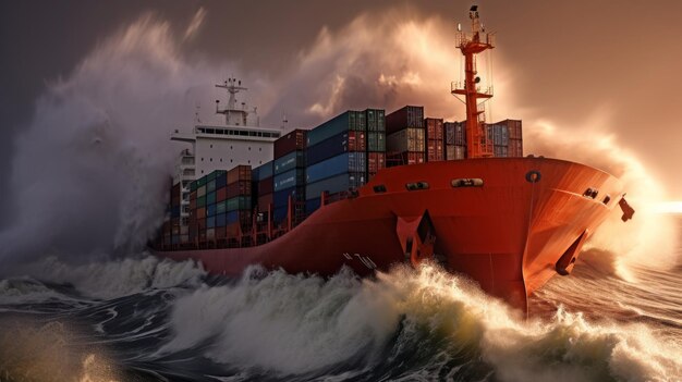 Photo navigating the storm cargo ship braving turbulent seas