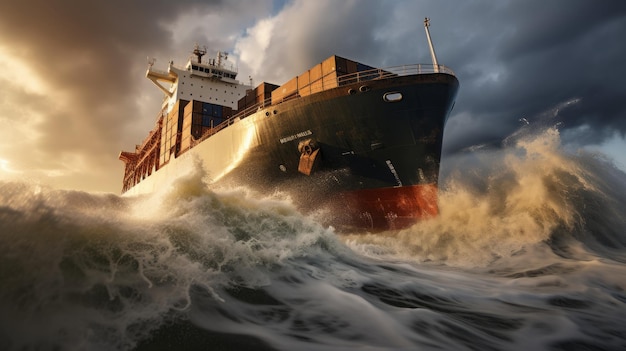 Photo navigating the storm cargo ship braving turbulent seas