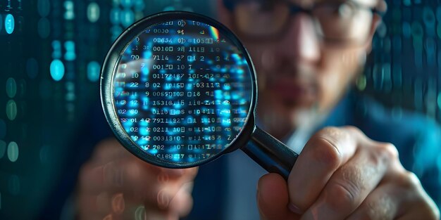 Foto navigare attraverso il codice binario per la sicurezza informatica e l'analisi forense concetto analisi del codice binario sicurezza informatica forense digitale