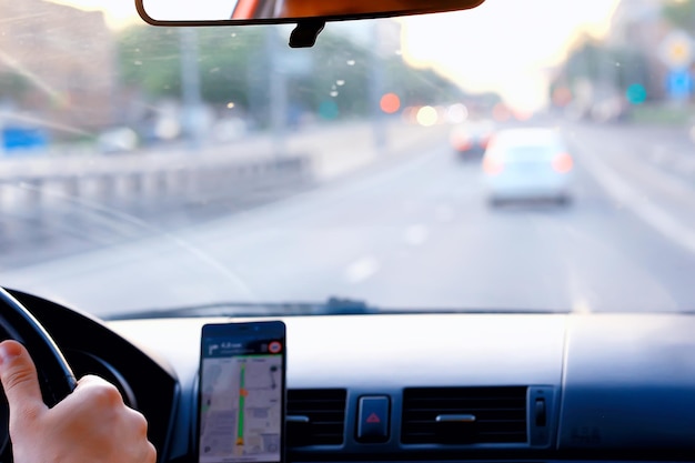 navigation inside the car gadget / technology trip travel, phone navigator transport