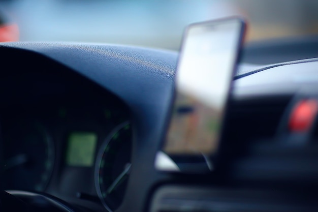 navigation inside the car gadget / technology trip travel, phone navigator transport