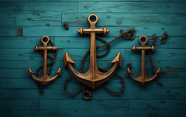 Navigational Concept Anchors on Wooden Blue Wall