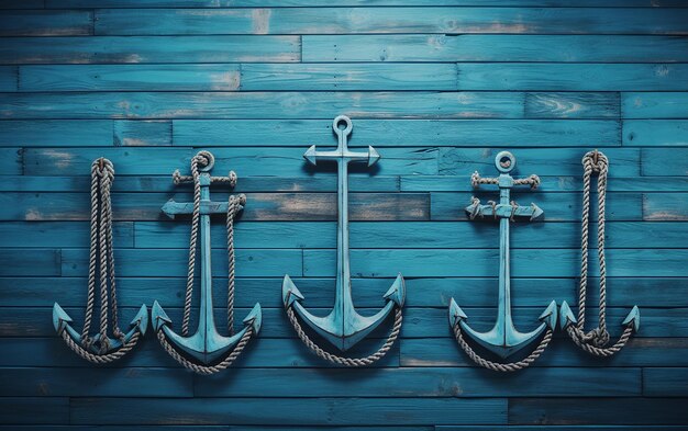 Navigational Concept Anchors on Wooden Blue Wall