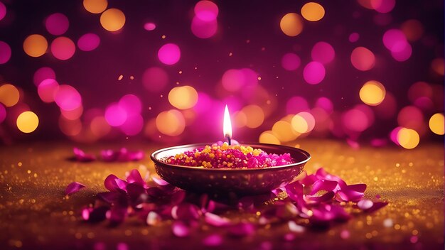 Navratri en Diwali verlichten met levendige bloemdialen en lichten voor een feestelijke viering