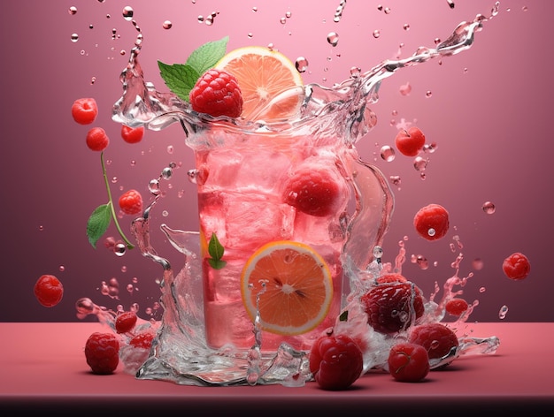 Navulling mockup splash glas water fruit roze kleur achtergrond roos