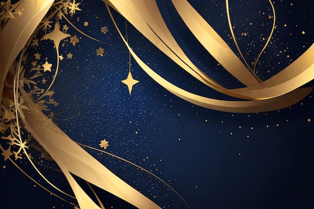 Navy Blue Gold Festive Particle Background met Gouden Licht Shine Bokeh en Luxurious Foil Texture
