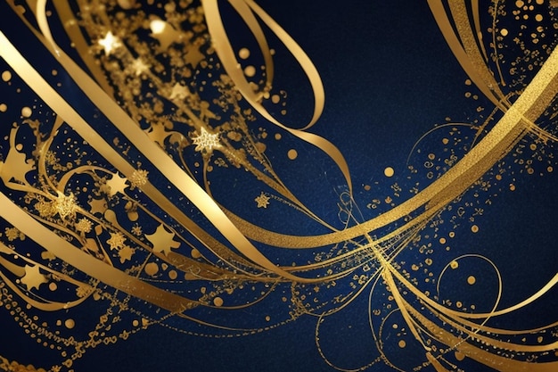 Navy Blue Gold Festive Particle Background with Golden Light Shine Bokeh and Luxurious Foil Texture