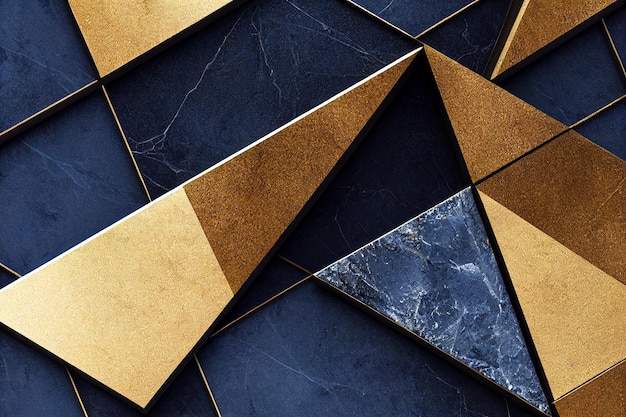 Navy Blue Marble and Golden Geometric Shards 3D Artwork Abstract Background