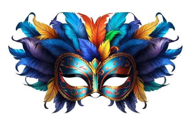 Foto la maschera di carnevale della marina con piume multicolori la maschera decorata con motivi dorati e paillettes