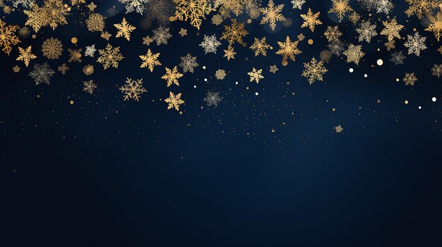 Navy Christmas background with gold snowflakes and gold stars