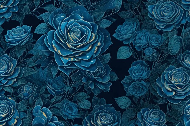 Navy Roses Fantasy Seamless Patterns for Vector Art