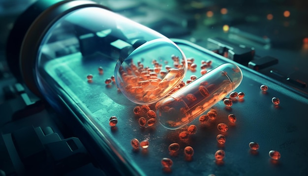 In the near future people are fed with futuristic pills to survive Hyperrealistic render