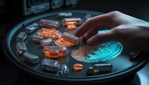 In the near future people are fed with futuristic pills to survive Hyperrealistic render