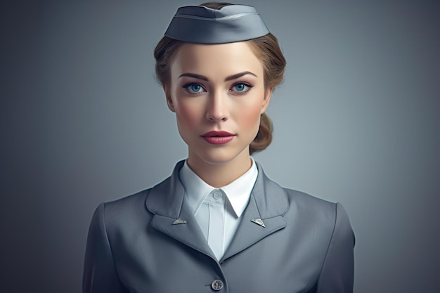 neat beautiful stewardess standing pos