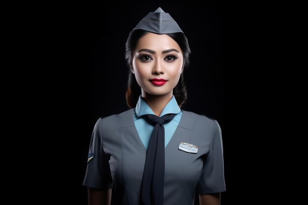 neat beautiful stewardess standing pos