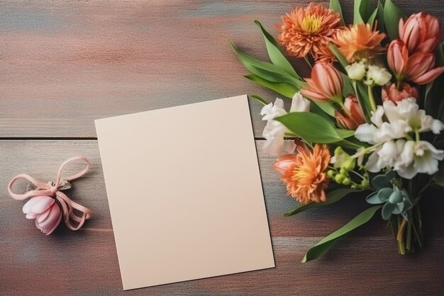 Photo neat office desk with note paper and flower created with generative ai tools