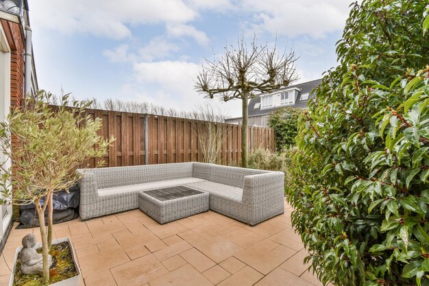 Neat patio with sitting area