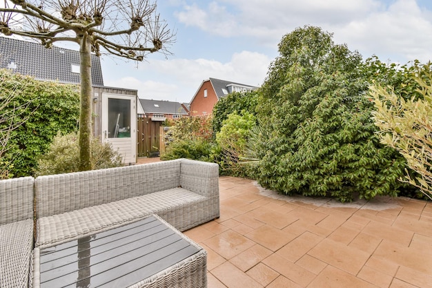 Neat patio with sitting area