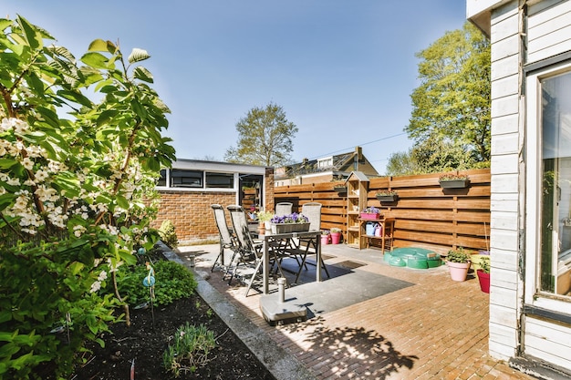 Neat patio with sitting area