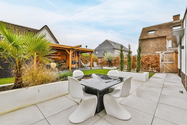 Neat patio with sitting area