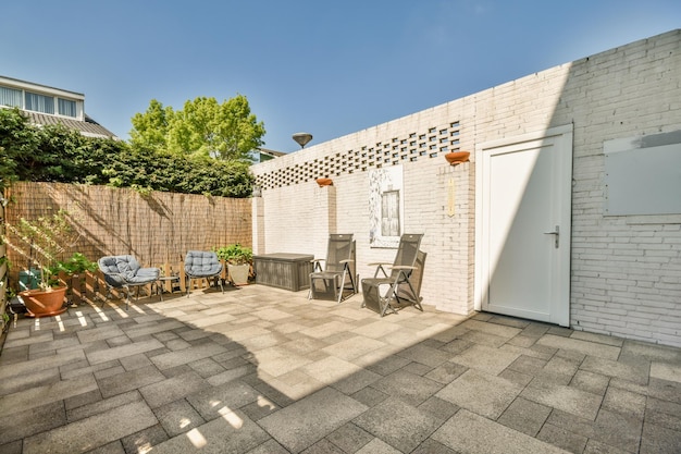 Neat patio with sitting area