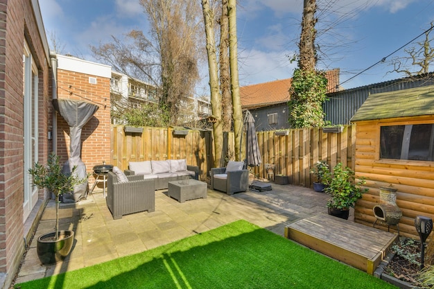 Neat patio with sitting area