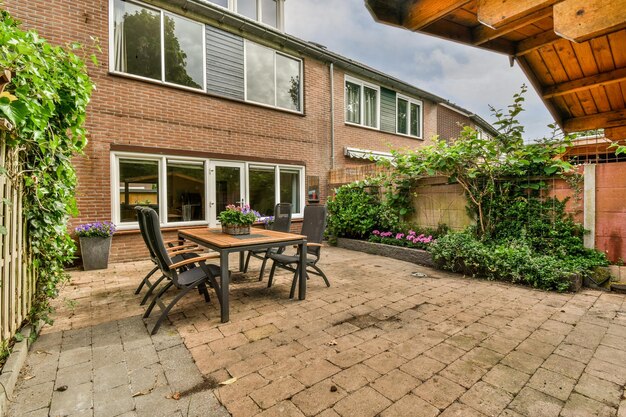 Neat patio with sitting area