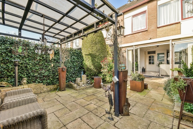 Neat patio with sitting area