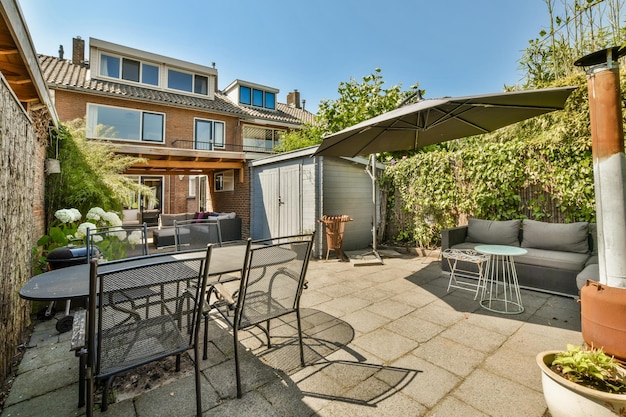 Neat patio with sitting area