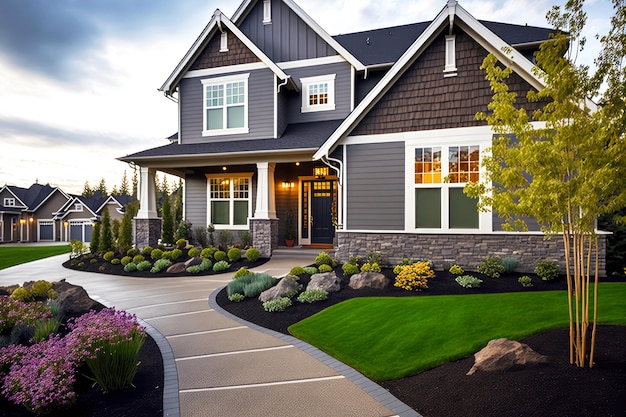 Neat sandy walkway leading to house with contemporary house exterior