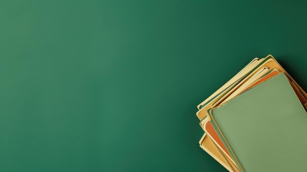 Photo a neat stack of closed green books against a plain dark green background