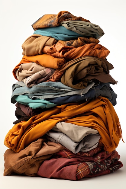 Neat stack of folded clothes white solated