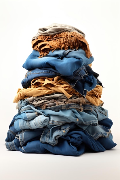 Neat stack of folded clothes white solated