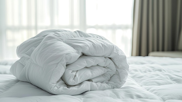 Neatly Rolled White Duvet on a Clean Bed in a Bright Contemporary Bedroom During the Daytime