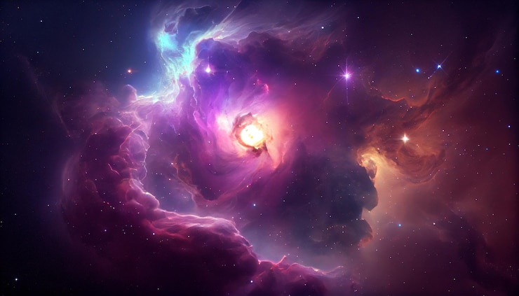 Photo nebula in deep space with stars generative ai