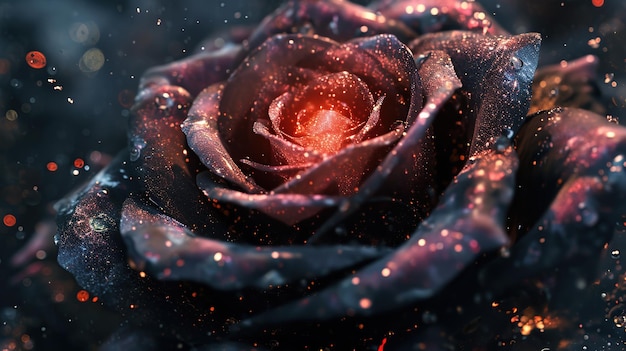 Nebula Red rose on a black background with a lot of sparkle like stars