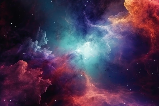 Nebula and stars in deep space science fiction wallpaper Colorful nebula in deep space with stars AI Generated