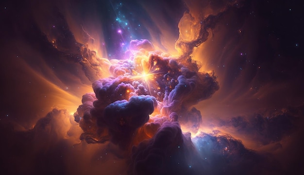 A nebula with orange and purple clouds