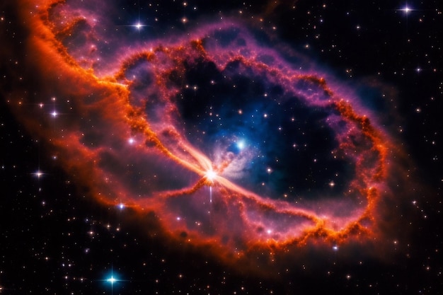 A nebula with a red nebula in the center