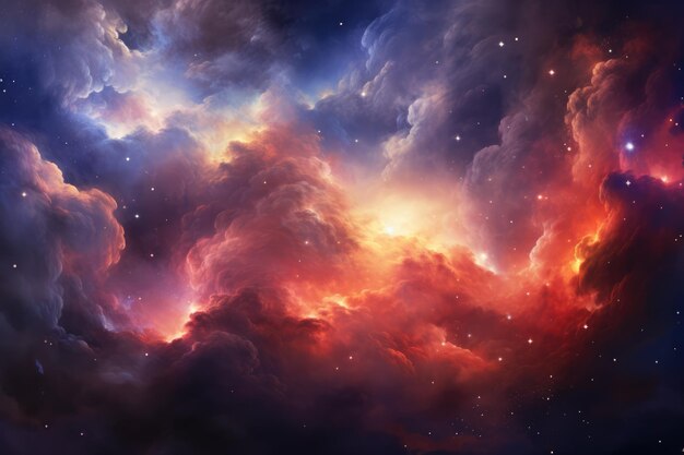 Nebula with stars and multicoloured clouds background created using generative ai technology