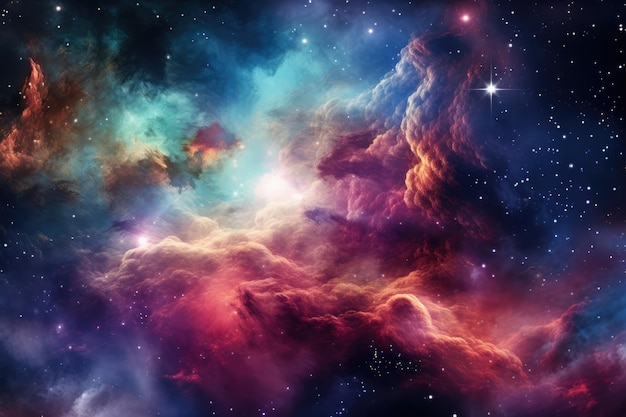 Nebula with stars and multicoloured clouds background created using generative ai technology