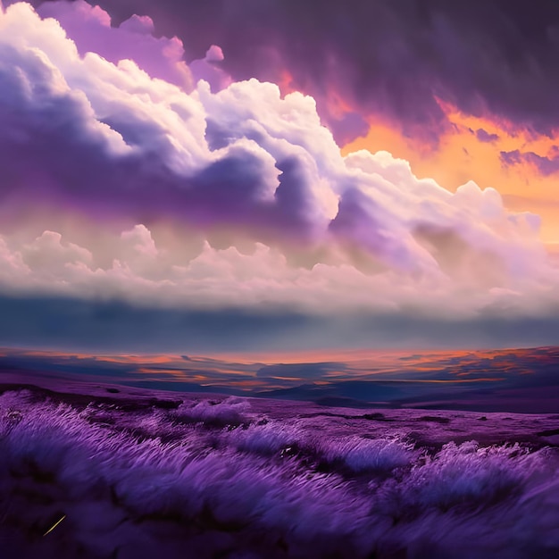 Photo nebulous clouds drifting across a vivid lavender twilight sky above